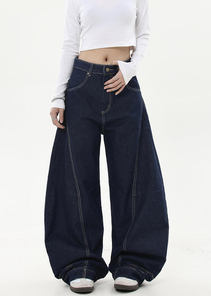 Black Embroidered Loose Wide-Leg Scimitar Jeans - Women’s Jeans