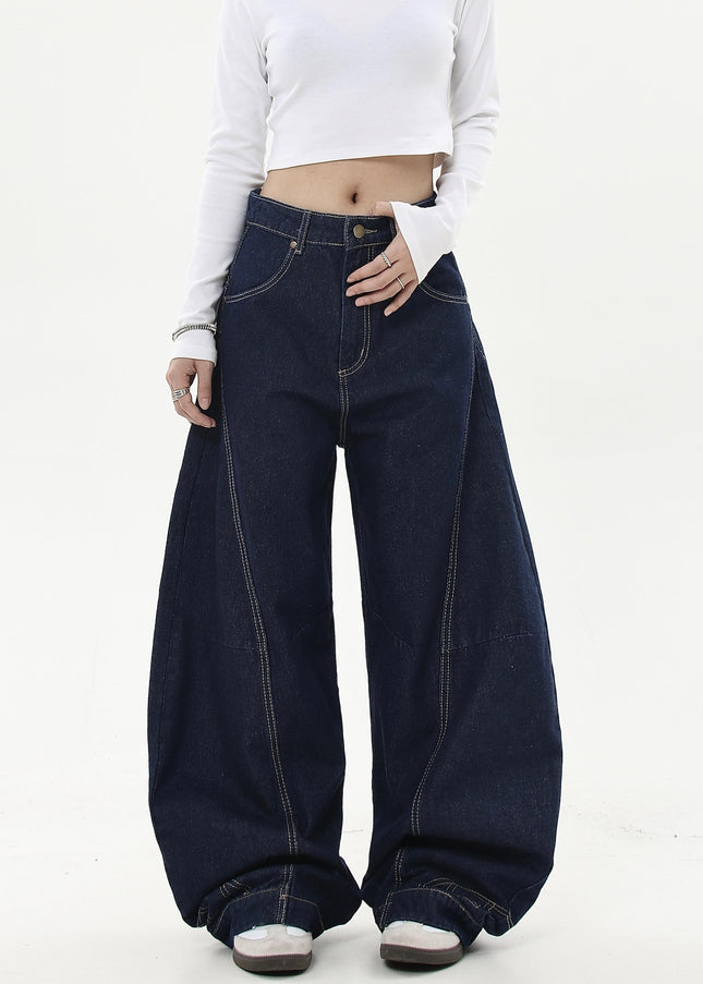 Black Embroidered Loose Wide-Leg Scimitar Jeans - Women’s Jeans