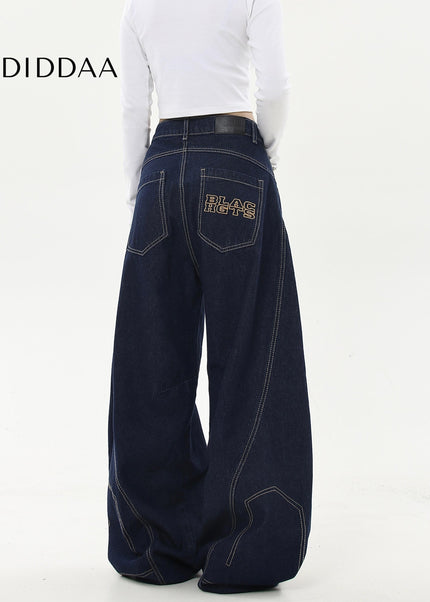 Black Embroidered Loose Wide-Leg Scimitar Jeans - Women’s Jeans