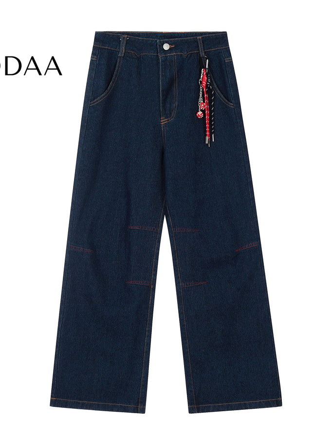 Black Embroidered Vintage Patch Jeans for Men and Women - S / Dark Blue - Women’s Jeans