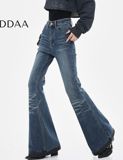 Black Fleece Bootcut Jeans with Retro Design for Women - S / Dark Blue - Women’s Jeans