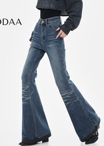 Black Fleece Bootcut Jeans with Retro Design for Women - S / Dark Blue - Women’s Jeans