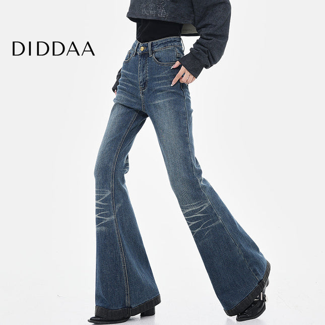 Black Fleece Bootcut Jeans with Retro Design for Women - S / Dark Blue - Women’s Jeans