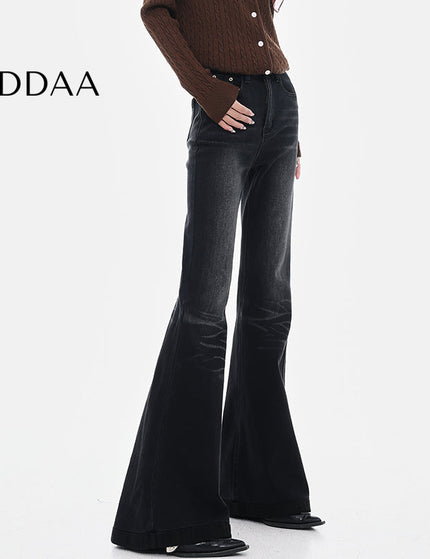 Black Fleece Bootcut Jeans with Retro Design for Women - S / Black - Women’s Jeans