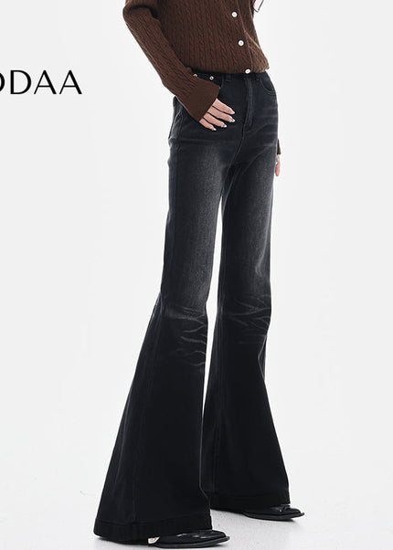 Black Fleece Bootcut Jeans with Retro Design for Women - S / Black - Women’s Jeans