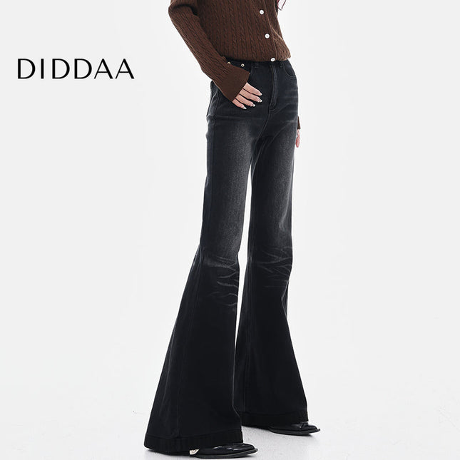Black Fleece Bootcut Jeans with Retro Design for Women - S / Black - Women’s Jeans