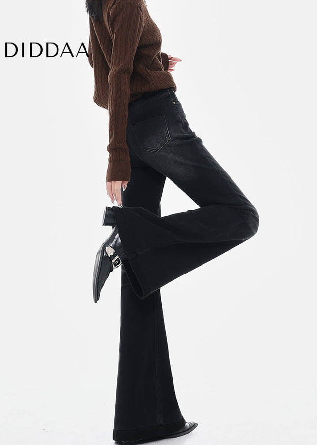 Black Fleece Bootcut Jeans with Retro Design for Women - Women’s Jeans