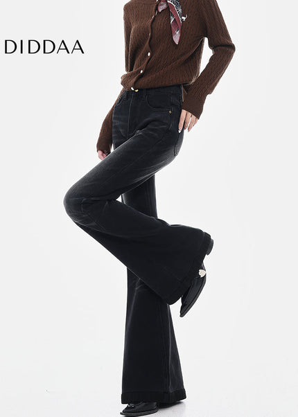 Black Fleece Bootcut Jeans with Retro Design for Women - Women’s Jeans