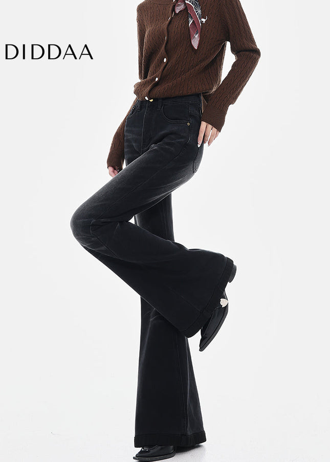 Black Fleece Bootcut Jeans with Retro Design for Women - Women’s Jeans