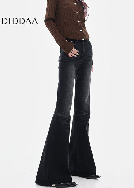 Black Fleece Bootcut Jeans with Retro Design for Women - Women’s Jeans