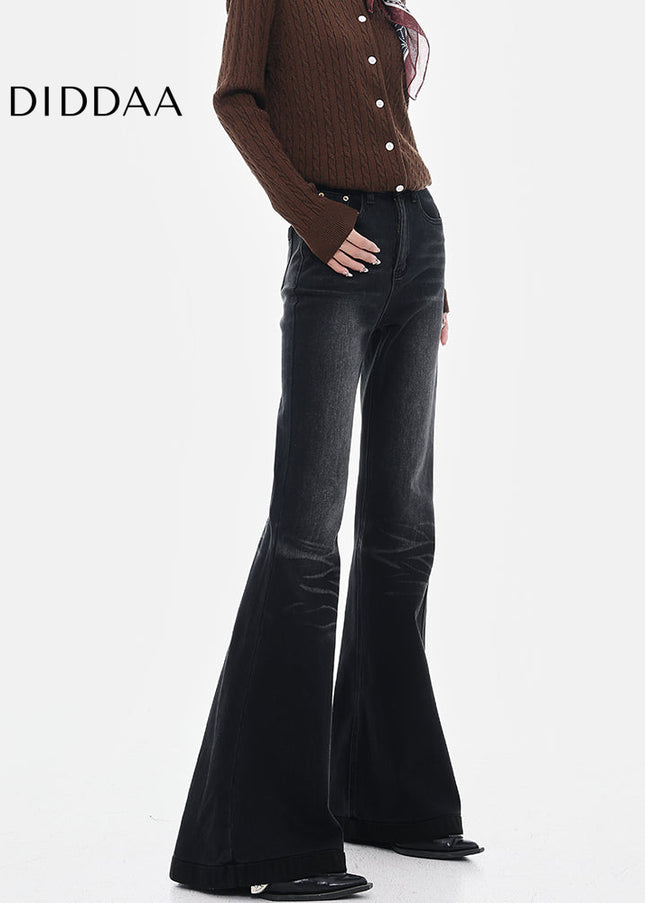 Black Fleece Bootcut Jeans with Retro Design for Women - Women’s Jeans
