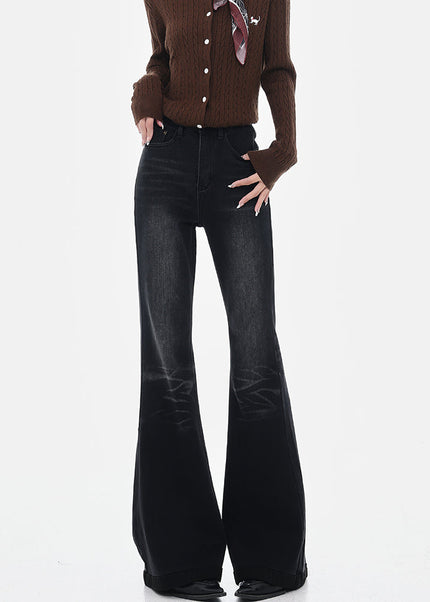 Black Fleece Bootcut Jeans with Retro Design for Women - Women’s Jeans