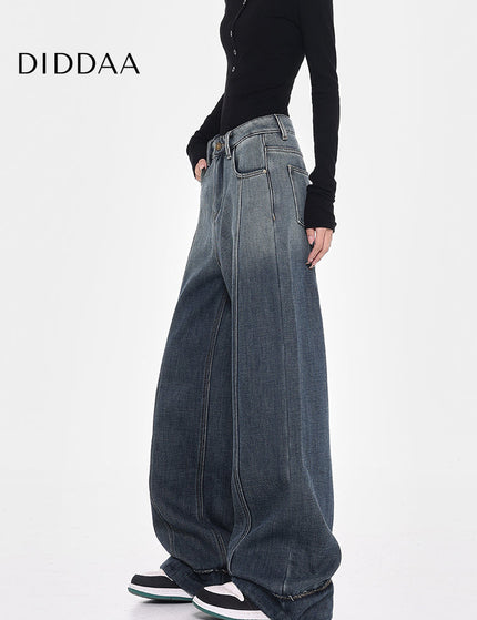 Black Fleece Wide-Leg Jeans with Smudge Design - S / Dark Blue - Women’s Jeans