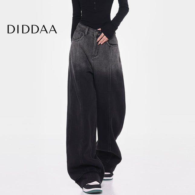 Black Fleece Wide-Leg Jeans with Smudge Design - S / Black - Women’s Jeans