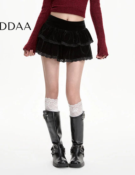 Black Gold Velvet High-Waisted A-Line Skirt for Women - S / Black - Skirts
