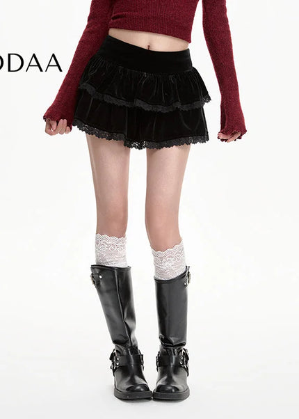 Black Gold Velvet High-Waisted A-Line Skirt for Women - S / Black - Skirts