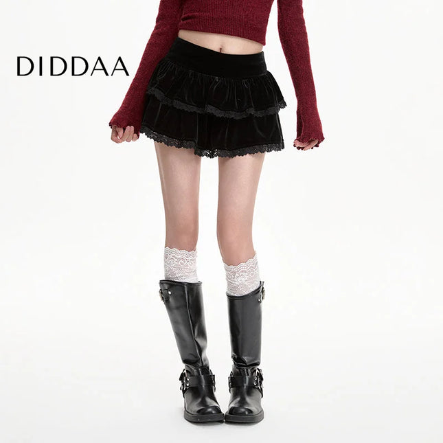 Black Gold Velvet High-Waisted A-Line Skirt for Women - S / Black - Skirts