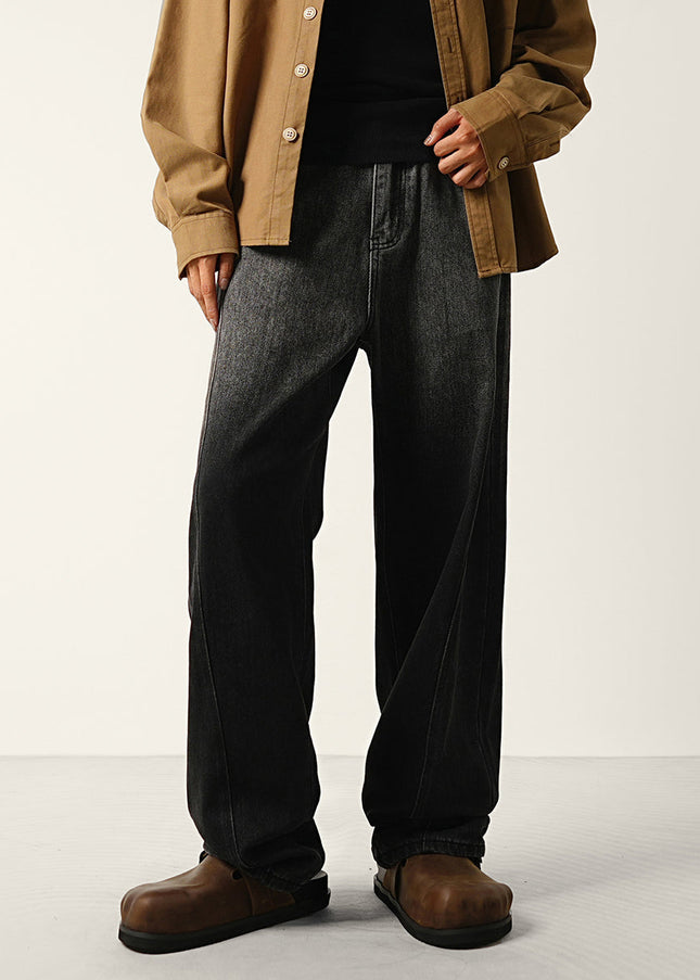 Black Gradient Retro Wash Loose Straight-Leg Jeans - 28 / Black - Men’s Jeans