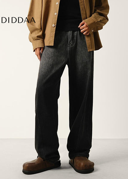 Black Gradient Retro Wash Loose Straight-Leg Jeans - Men’s Jeans