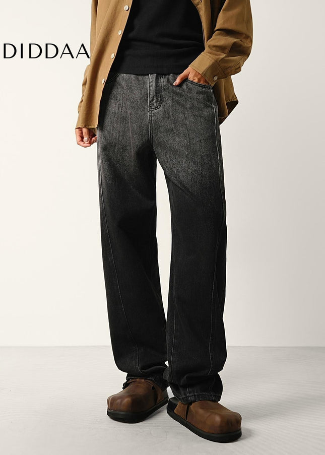 Black Gradient Retro Wash Loose Straight-Leg Jeans - Men’s Jeans