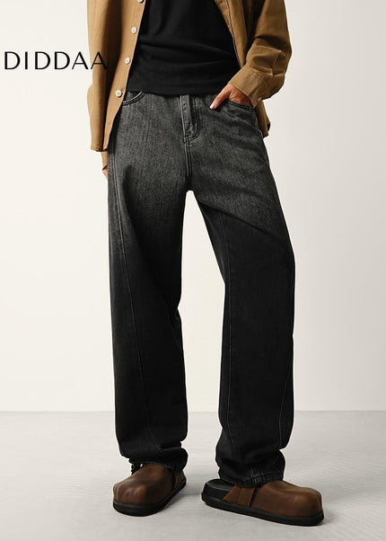 Black Gradient Retro Wash Loose Straight-Leg Jeans - Men’s Jeans