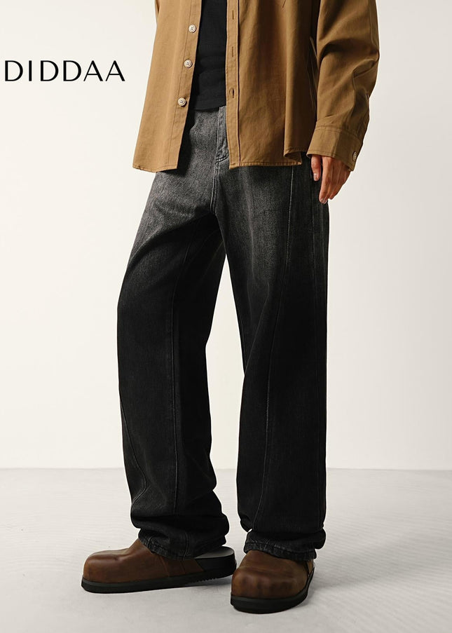 Black Gradient Retro Wash Loose Straight-Leg Jeans - Men’s Jeans
