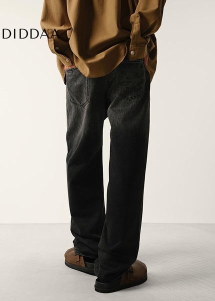 Black Gradient Retro Wash Loose Straight-Leg Jeans - Men’s Jeans