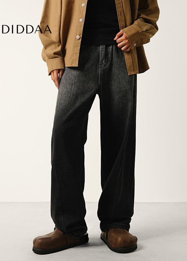 Black Gradient Retro Wash Loose Straight-Leg Jeans - Men’s Jeans