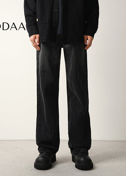Black Gradient Wash Bootcut Jeans Loose Wide-Leg Trousers - 28 / Black - Men’s Jeans