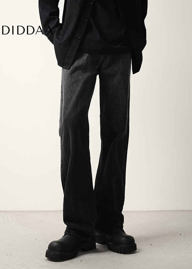 Black Gradient Wash Bootcut Jeans Loose Wide-Leg Trousers - Men’s Jeans