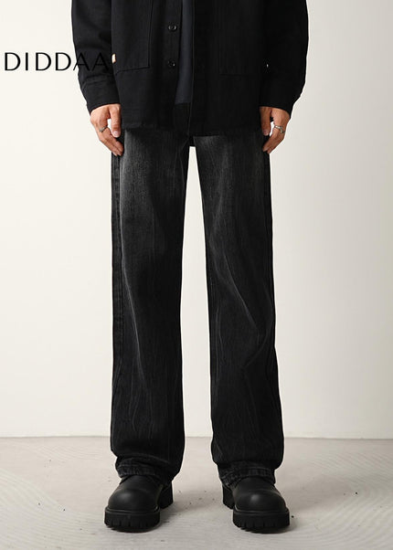 Black Gradient Wash Bootcut Jeans Loose Wide-Leg Trousers - Men’s Jeans