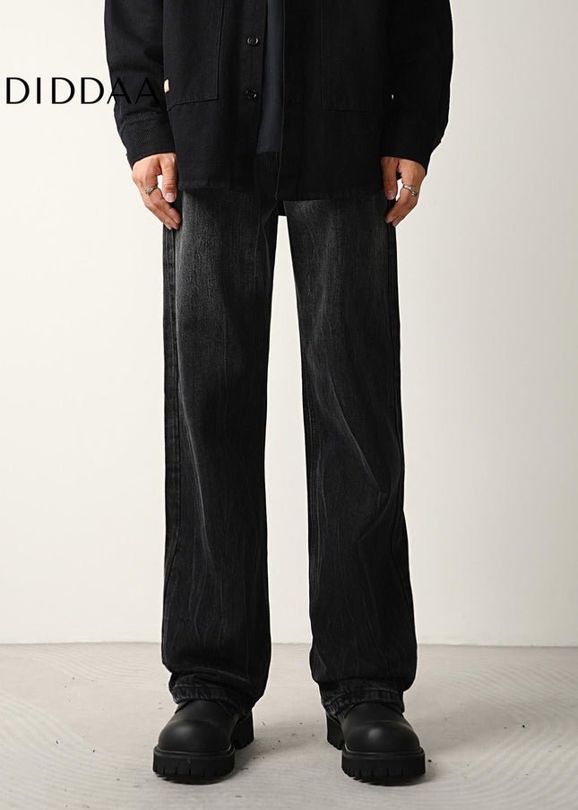 Black Gradient Wash Bootcut Jeans Loose Wide-Leg Trousers - Men’s Jeans