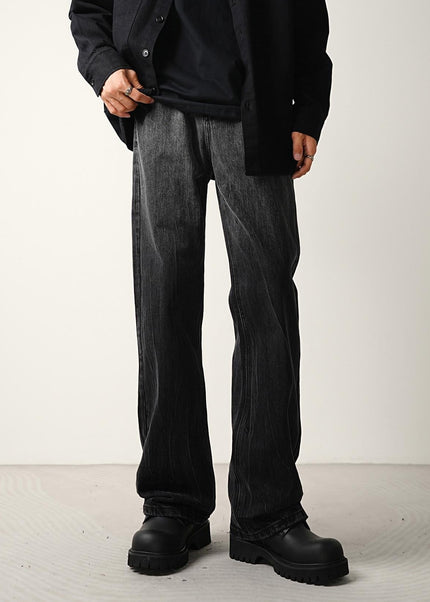Black Gradient Wash Bootcut Jeans Loose Wide-Leg Trousers - Men’s Jeans