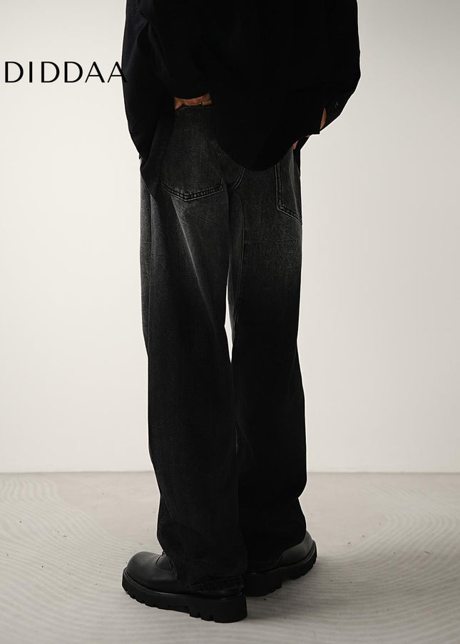 Black Gradient Washed Loose Fit Scimitar Jeans - Men’s Jeans