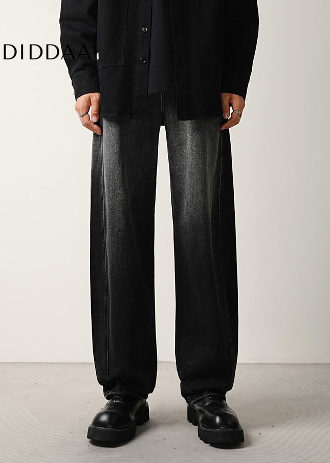 Black Gradient Washed Loose Fit Scimitar Jeans - Men’s Jeans