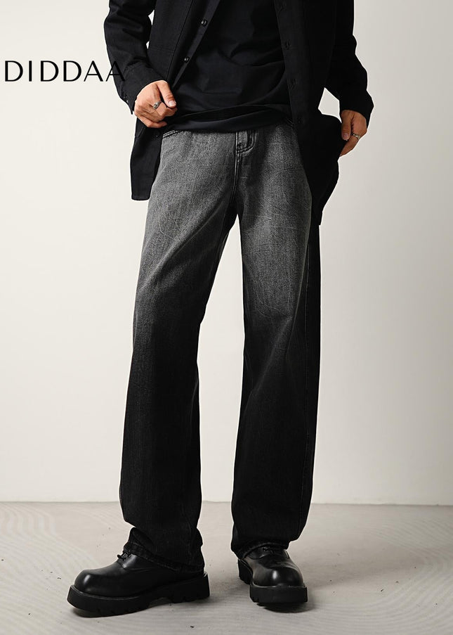 Black Gradient Washed Loose Fit Scimitar Jeans - Men’s Jeans