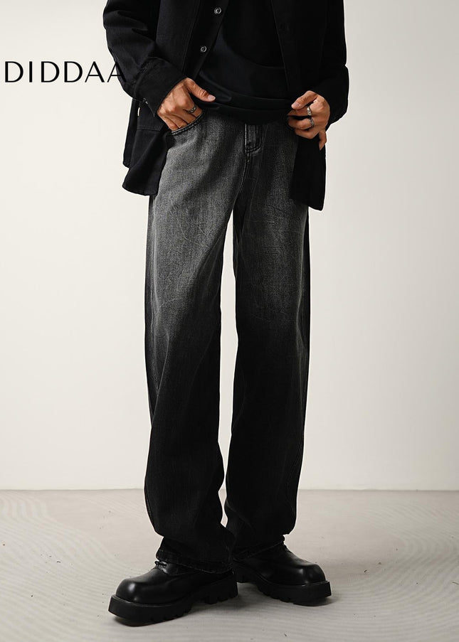 Black Gradient Washed Loose Fit Scimitar Jeans - Men’s Jeans