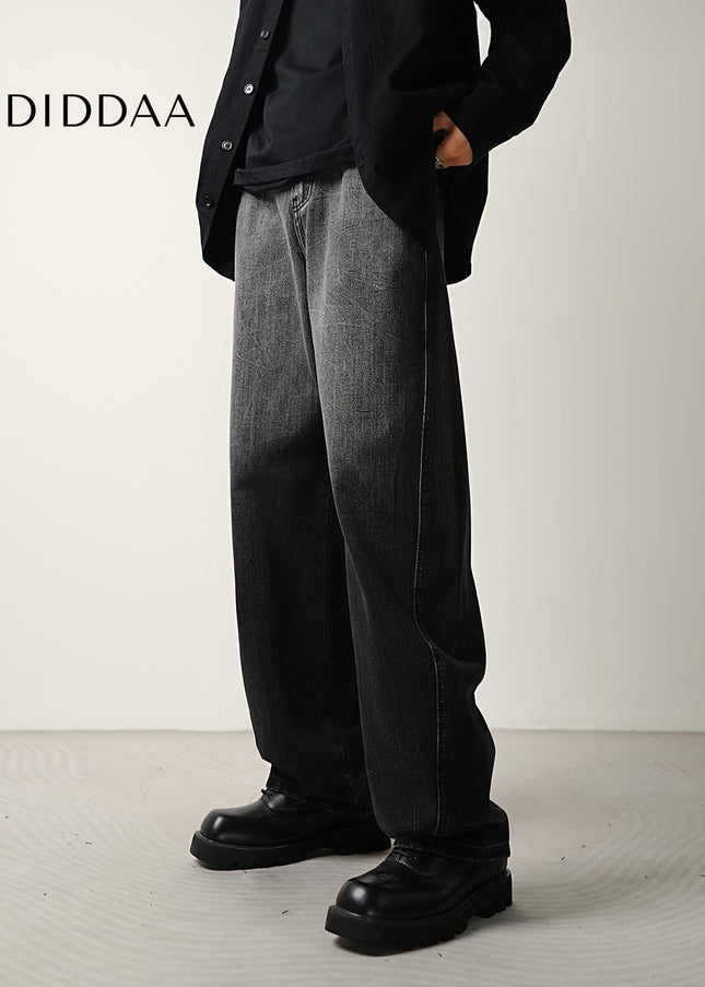Black Gradient Washed Loose Fit Scimitar Jeans - Men’s Jeans