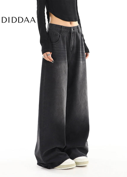 Black Gray Distressed Wide Leg Jeans Women’s Retro Tide - Women’s Jeans