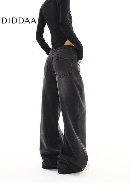 Black Gray Distressed Wide Leg Jeans Women’s Retro Tide - Women’s Jeans