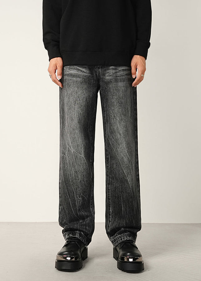 Black Gray Graded Washed Wide Jeans for Men - 28 / Dark Blue - Men’s Jeans