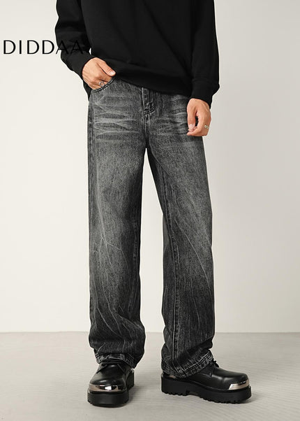 Black Gray Graded Washed Wide Jeans for Men - Men’s Jeans