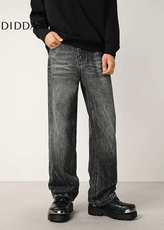 Black Gray Graded Washed Wide Jeans for Men - Men’s Jeans