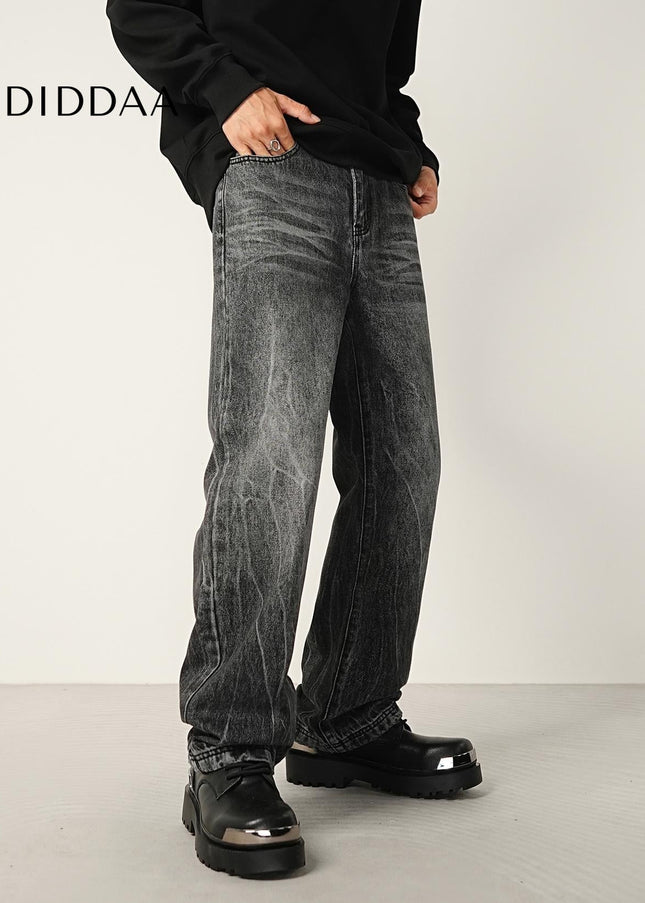 Black Gray Graded Washed Wide Jeans for Men - Men’s Jeans