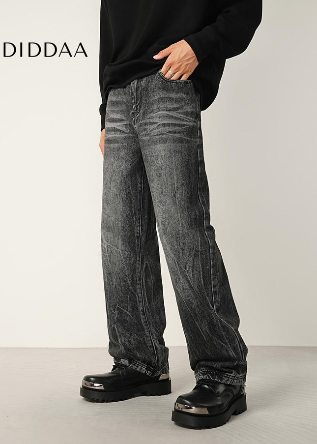Black Gray Graded Washed Wide Jeans for Men - Men’s Jeans