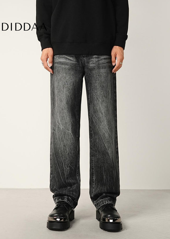Black Gray Graded Washed Wide Jeans for Men - Men’s Jeans