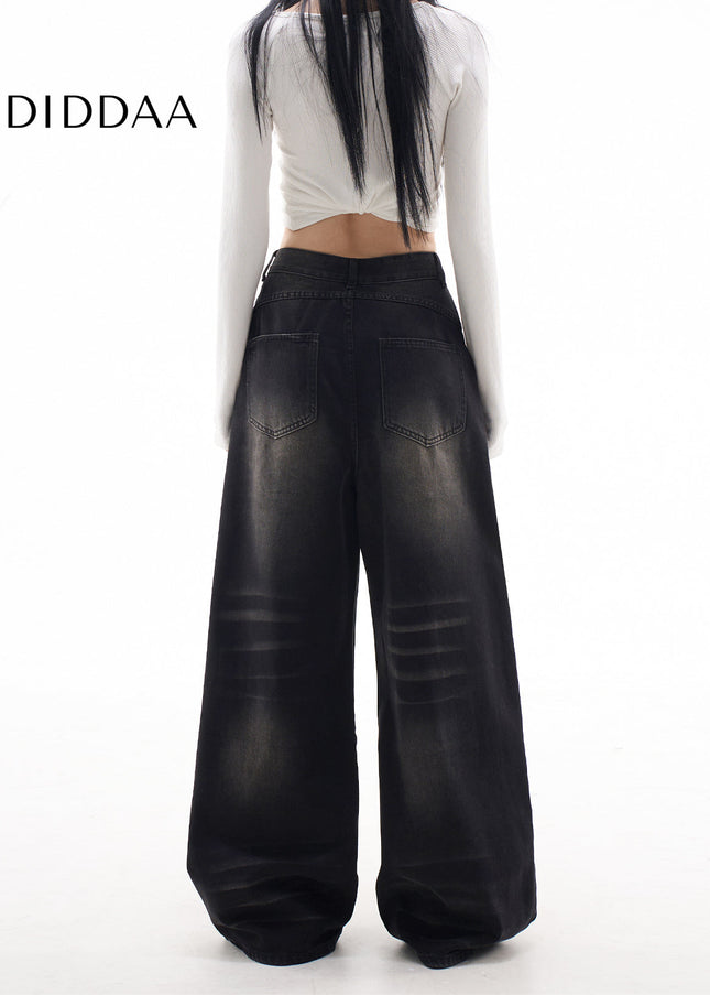 Black Gray High Waist Wide-Leg Jeans for Women - Women’s Jeans