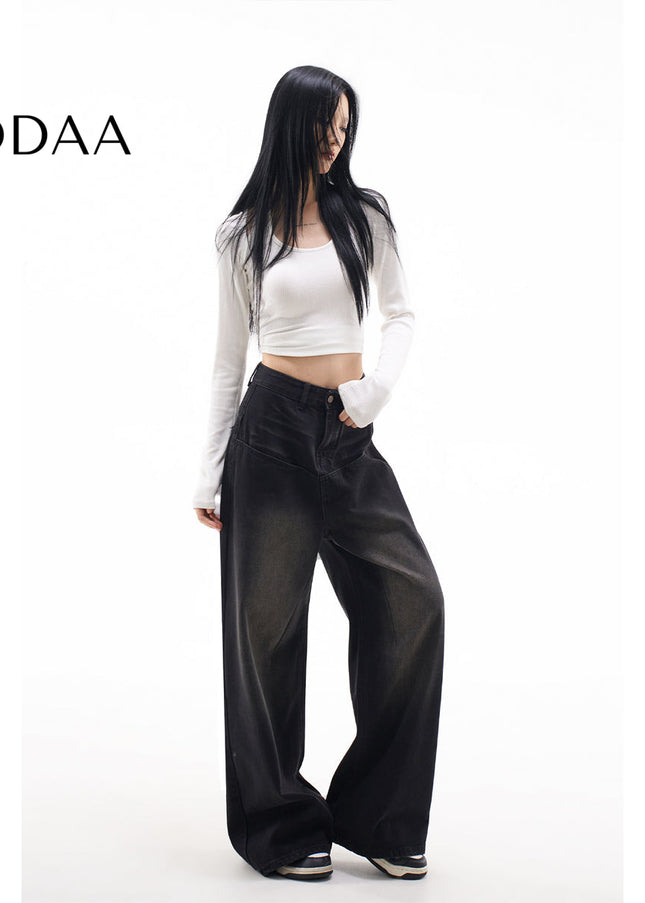 Black Gray High Waist Wide-Leg Jeans for Women - XS / Dark Grey - Women’s Jeans