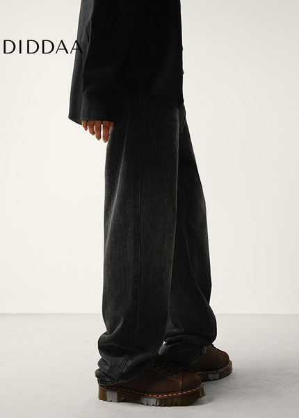 Black Gray Loose Wide Straight Jeans for Men - Men’s Jeans