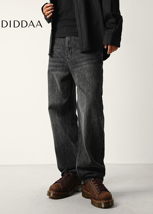 Black Gray Loose Wide Straight Jeans for Men - Men’s Jeans